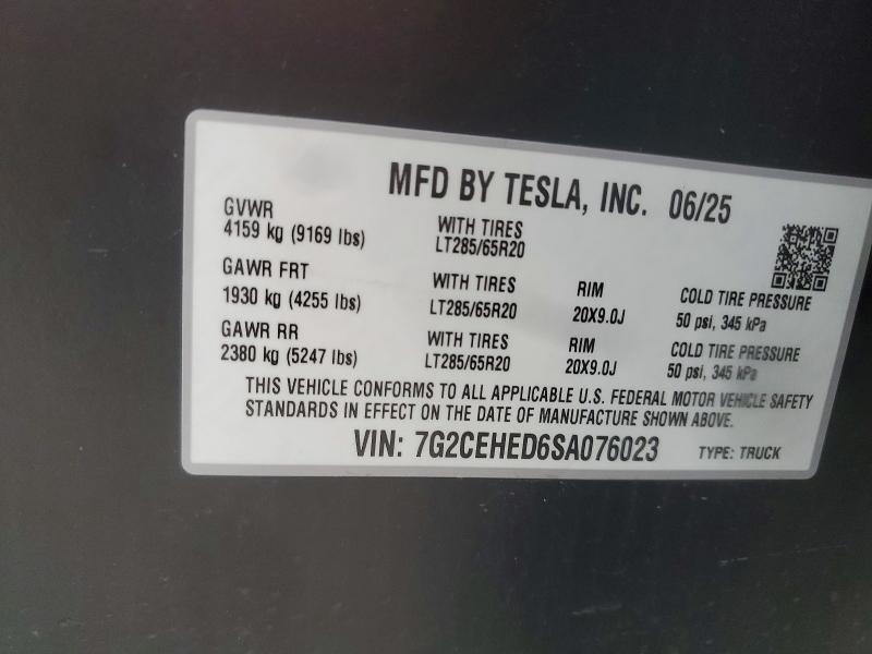73372385 :رقم المزاد ، 7G2CEHED6SA076023 vin ، 2025 Tesla Cybertruck مزاد بيع