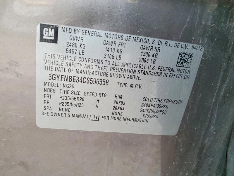 2012 Cadillac Srx მანქანა იყიდება აუქციონზე, vin: 3GYFNBE34CS596358, აუქციონის ნომერი: 78331555