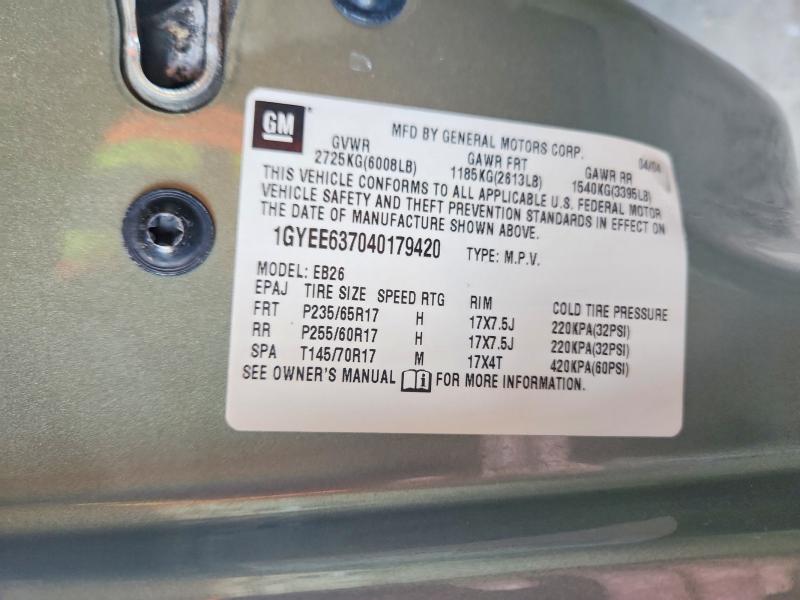 Auction sale of the 2004 Cadillac Srx, vin: 1GYEE637040179420, lot number: 76261315