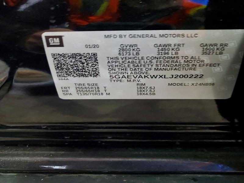 77972395 :رقم المزاد ، 5GAEVAKWXLJ200222 vin ، 2020 Buick Enclave مزاد بيع