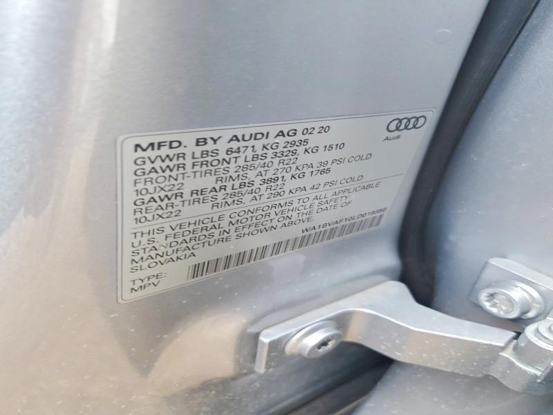 2020 Audi Q8 მანქანა იყიდება აუქციონზე, vin: WA1BVAF10LD019350, აუქციონის ნომერი: 79060635