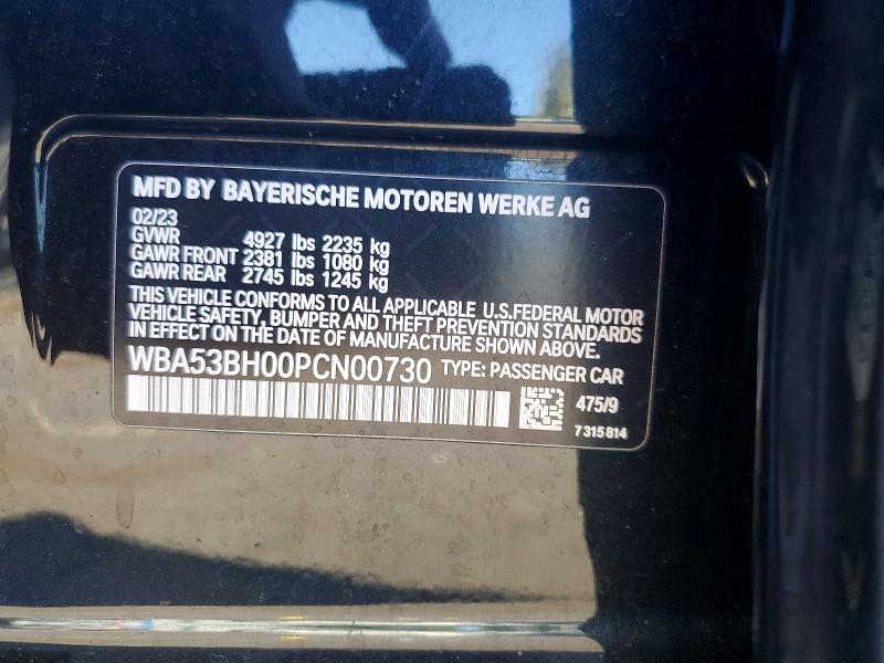 2023 Bmw 530 მანქანა იყიდება აუქციონზე, vin: WBA53BH00PCN00730, აუქციონის ნომერი: 77994095