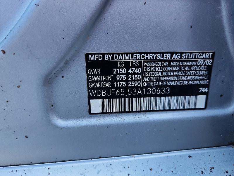 76203925 :رقم المزاد ، WDBUF65J53A130633 vin ، 2003 Mercedes-benz E مزاد بيع