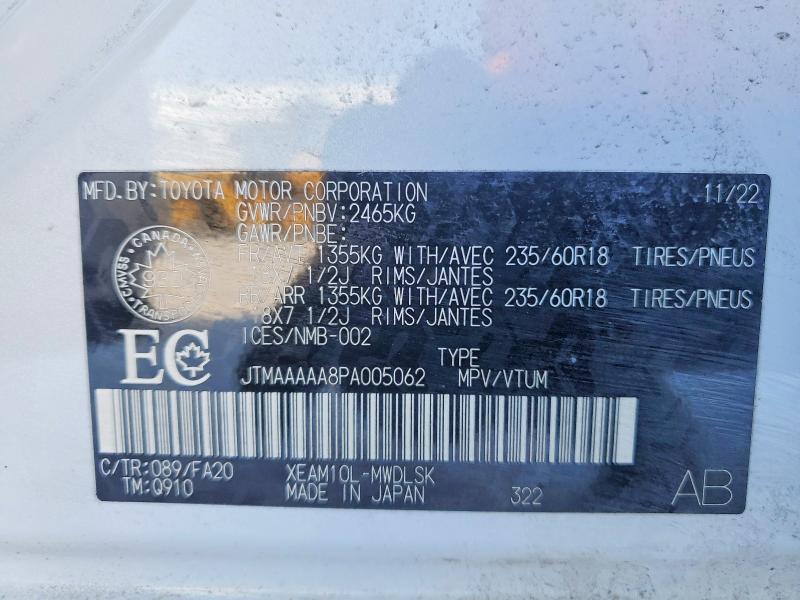 2023 Toyota Bz4x მანქანა იყიდება აუქციონზე, vin: JTMAAAAA8PA005062, აუქციონის ნომერი: 75756315