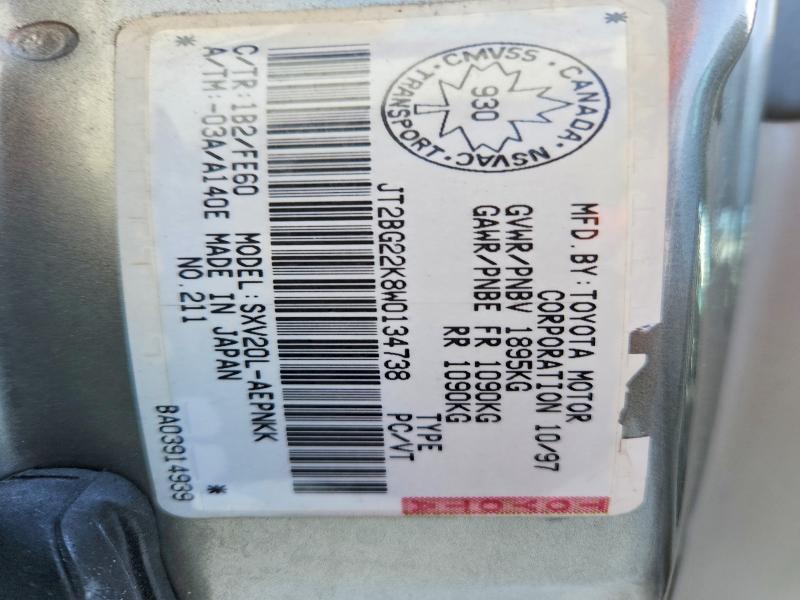 78664435 :رقم المزاد ، JT2BG22K8W0134738 vin ، 1998 Toyota Camry مزاد بيع