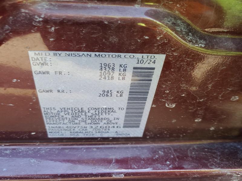 2025 Nissan Altima მანქანა იყიდება აუქციონზე, vin: 1N4BL4DV7SN326046, აუქციონის ნომერი: 79549255