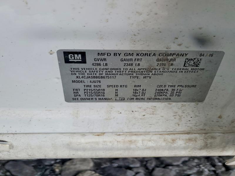 77950665 :رقم المزاد ، KL4CJASB8GB675117 vin ، 2016 Buick Encore مزاد بيع