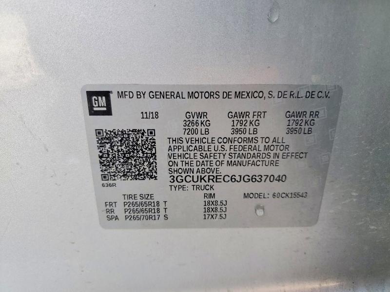 Продаж на аукціоні авто 2018 Chevrolet Silverado, vin: 3GCUKREC6JG637040, номер лоту: 79042065