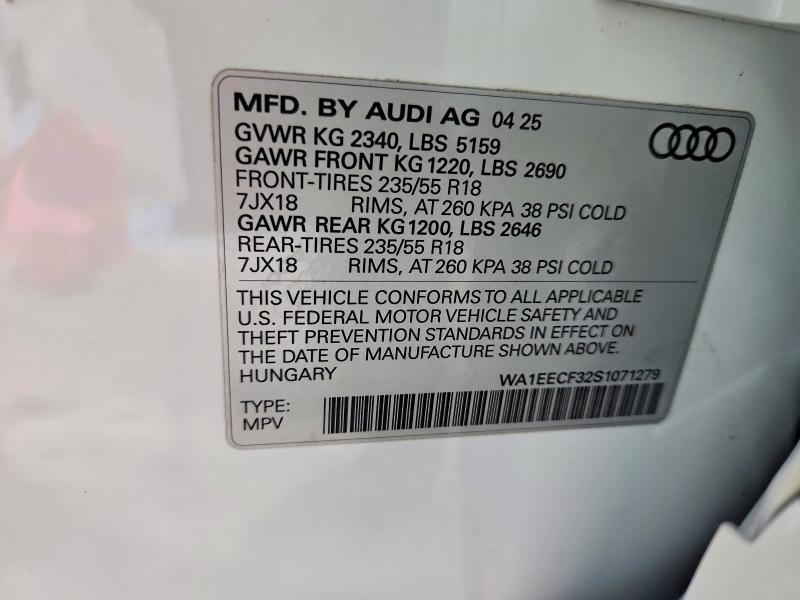 77873335 :رقم المزاد ، WA1EECF32S1071279 vin ، 2025 Audi Q3 مزاد بيع