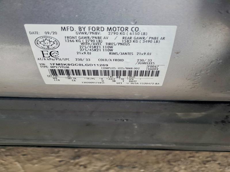 76054385 :رقم المزاد ، 1FM5K8GC0LGD11269 vin ، 2020 Ford Explorer مزاد بيع