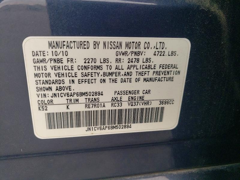 78670435 :رقم المزاد ، JN1CV6AP6BM502894 vin ، 2011 Infiniti G37 Sedan مزاد بيع
