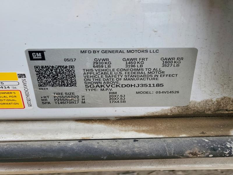 2017 Buick Enclave მანქანა იყიდება აუქციონზე, vin: 5GAKVCKD0HJ351185, აუქციონის ნომერი: 77875605