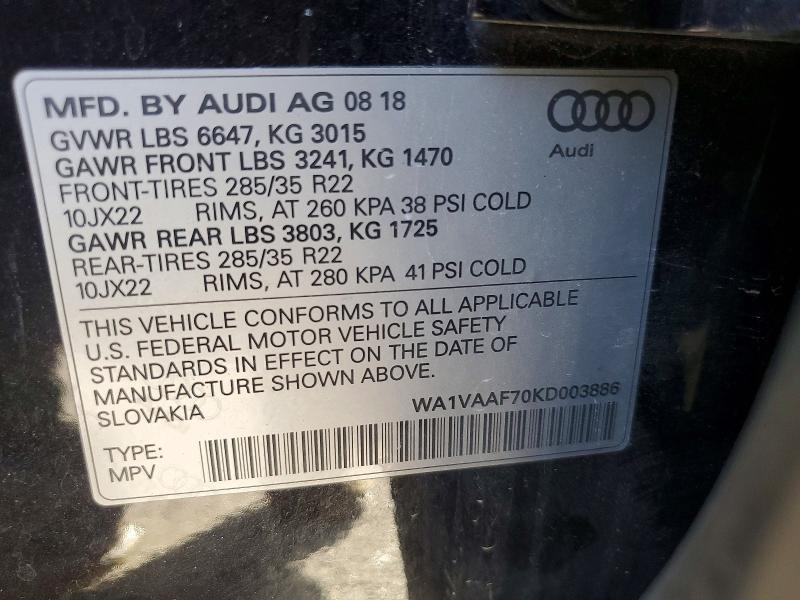 Aukcja sprzedaży 2019 Audi Q7, vin: WA1VAAF70KD003886, numer aukcji: 75879585