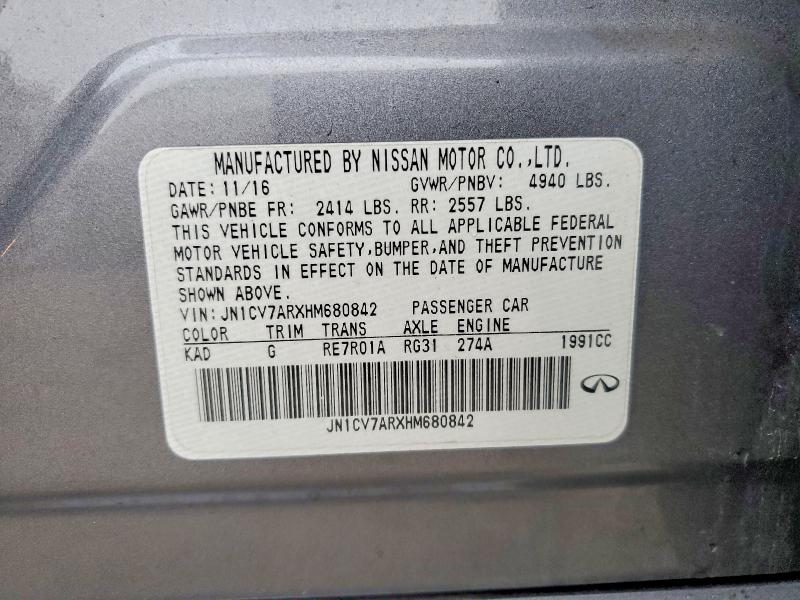 Продажа на аукционе авто 2017 Infiniti Q50, vin: JN1CV7ARXHM680842, номер лота: 77897265