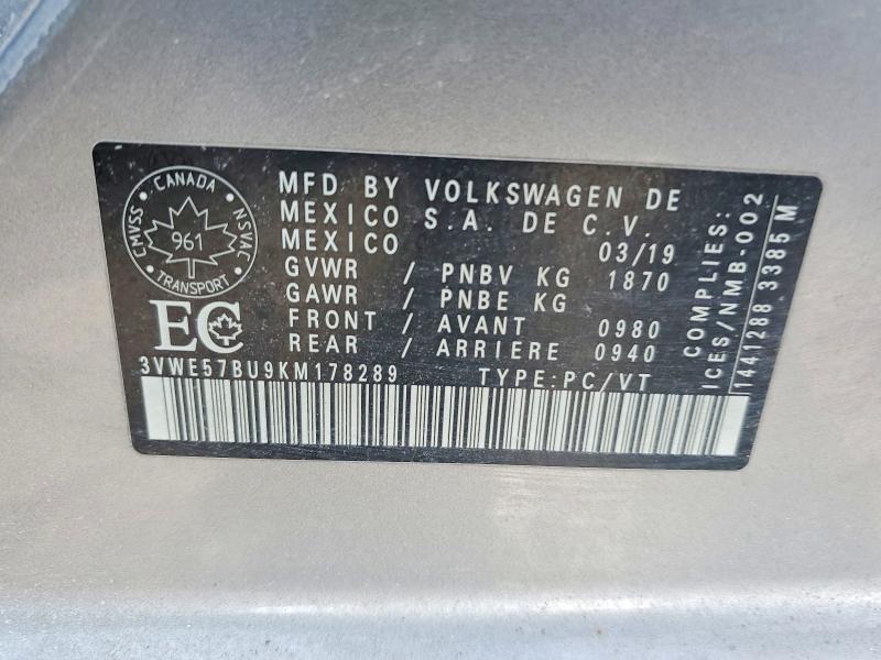 Aukcja sprzedaży 2019 Volkswagen Jetta, vin: 3VWE57BU9KM178289, numer aukcji: 78998405