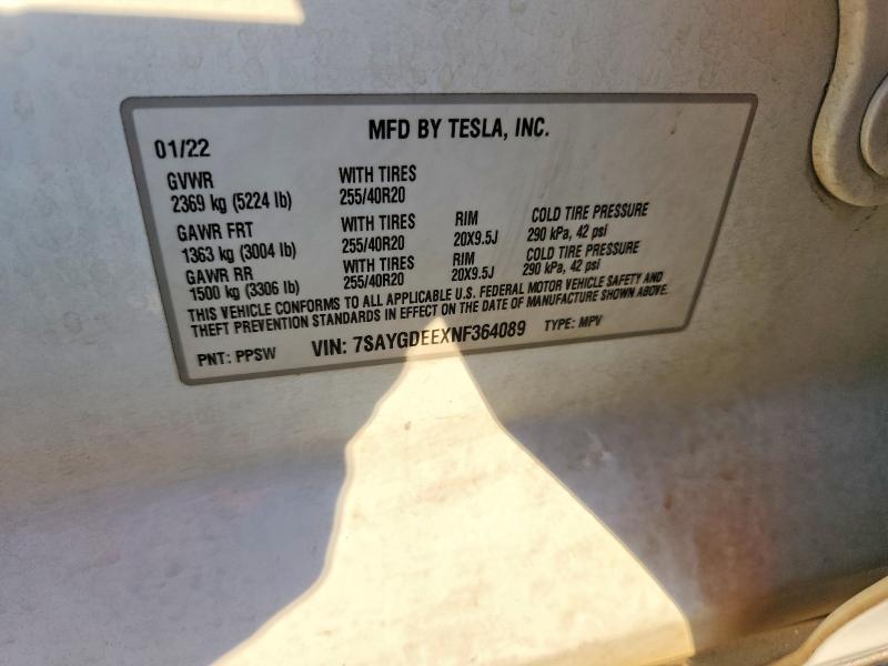 Продажа на аукционе авто 2022 Tesla Model Y, vin: 7SAYGDEEXNF364089, номер лота: 76716125