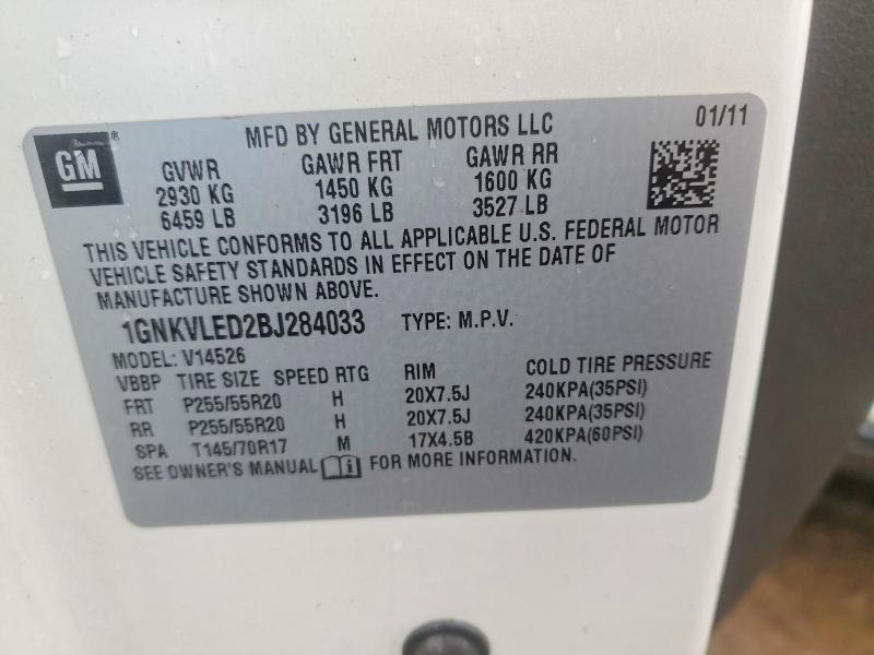 Продаж на аукціоні авто 2011 Chevrolet Traverse, vin: 1GNKVLED2BJ284033, номер лоту: 77935485