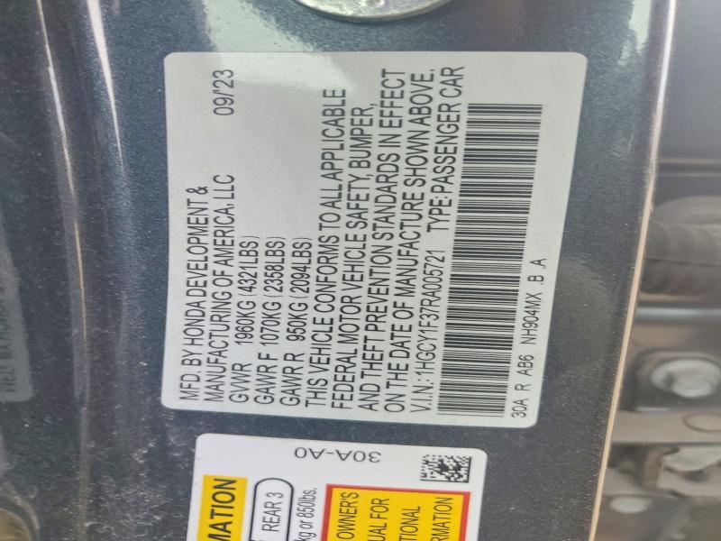 2024 Honda Accord მანქანა იყიდება აუქციონზე, vin: 1HGCY1F37RA005721, აუქციონის ნომერი: 76730055