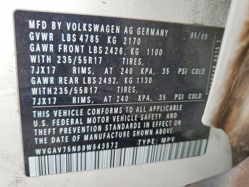 Aukcja sprzedaży 2009 Volkswagen Tiguan, vin: WVGAV75N69W543572, numer aukcji: 79059305