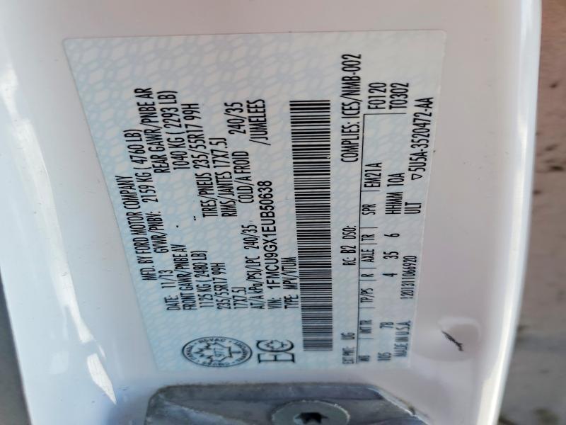 2014 Ford Escape მანქანა იყიდება აუქციონზე, vin: 1FMCU9GX1EUB50638, აუქციონის ნომერი: 75656615