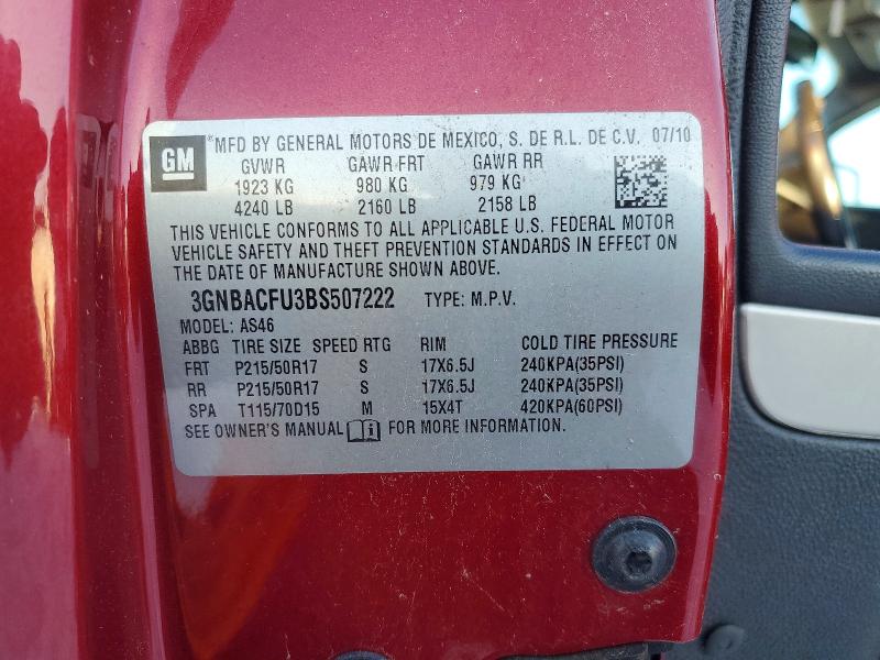 2011 Chevrolet Hhr Lt მანქანა იყიდება აუქციონზე, vin: 3GNBACFU3BS507222, აუქციონის ნომერი: 76321505