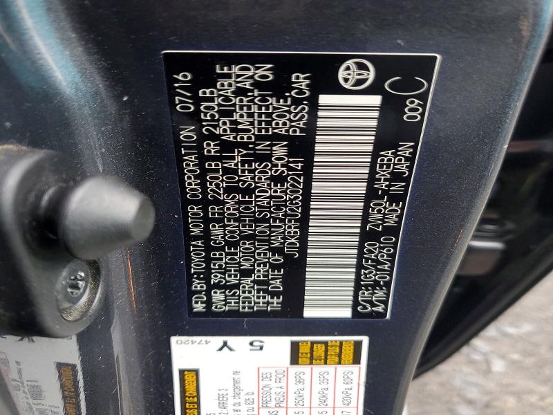 2016 Toyota Prius მანქანა იყიდება აუქციონზე, vin: JTDKBRFU2G3022141, აუქციონის ნომერი: 76028185
