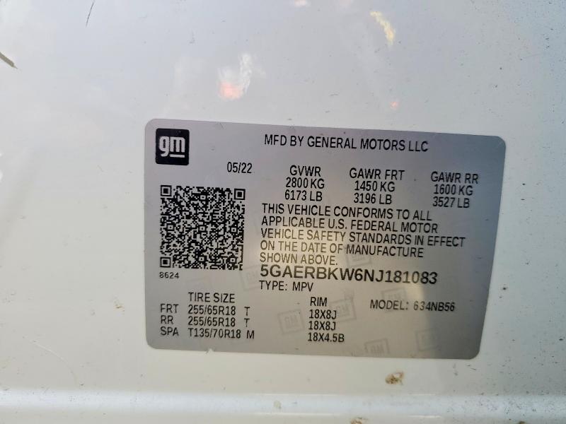 Продаж на аукціоні авто 2022 Buick Enclave, vin: 5GAERBKW6NJ181083, номер лоту: 76440825