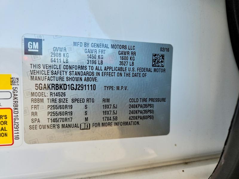 2016 Buick Enclave მანქანა იყიდება აუქციონზე, vin: 5GAKRBKD1GJ291110, აუქციონის ნომერი: 78405665