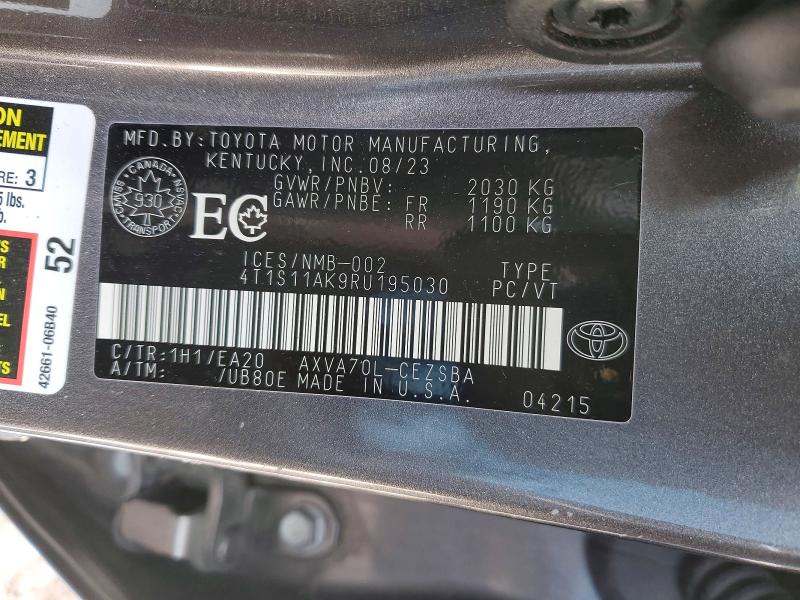 2024 Toyota Camry მანქანა იყიდება აუქციონზე, vin: 4T1S11AK9RU195030, აუქციონის ნომერი: 74998135