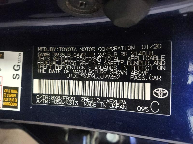 Продажа на аукционе авто 2020 Toyota Corolla, vin: JTDEPRAE9LJ099352, номер лота: 78308225