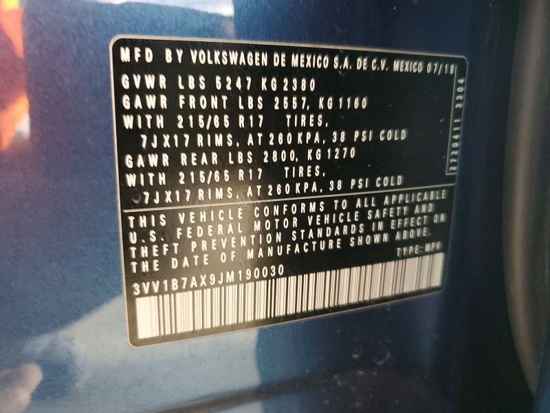 79080035 :رقم المزاد ، 3VV1B7AX9JM190030 vin ، 2018 Volkswagen Tiguan مزاد بيع