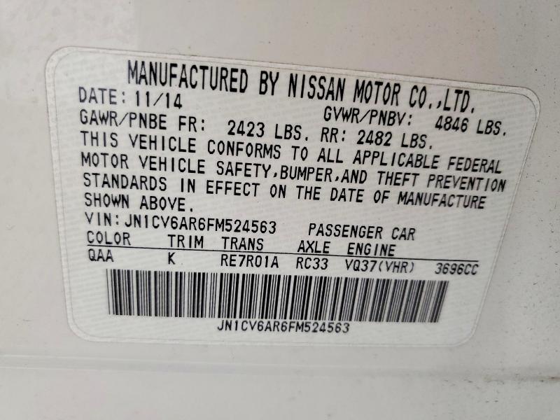 74948565 :رقم المزاد ، JN1CV6AR6FM524563 vin ، 2015 Infiniti Q40 مزاد بيع