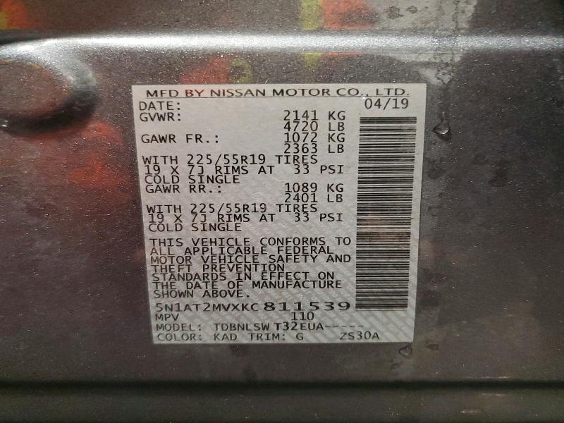 Продаж на аукціоні авто 2019 Nissan Rogue, vin: 5N1AT2MVXKC811539, номер лоту: 75162445