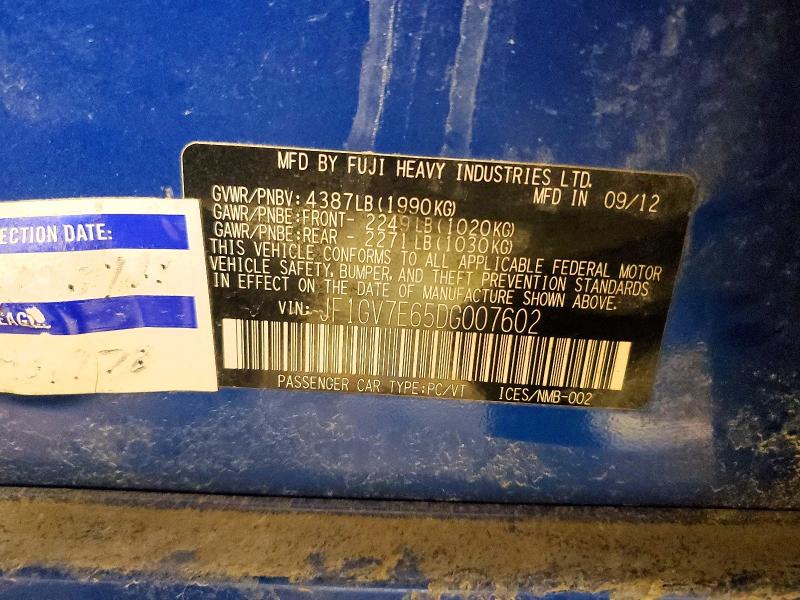 Aukcja sprzedaży 2013 Subaru Impreza, vin: JF1GV7E65DG007602, numer aukcji: 74511645