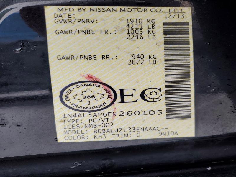 76780485 :رقم المزاد ، 1N4AL3AP6EN260105 vin ، 2014 Nissan Altima مزاد بيع