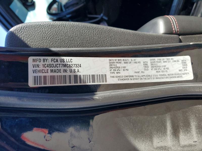 77190975 :رقم المزاد ، 1C4SDJCT7MC627324 vin ، 2021 Dodge Durango مزاد بيع