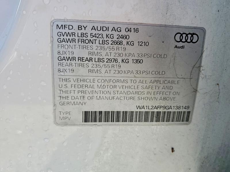 Продаж на аукціоні авто 2016 Audi Q5, vin: WA1L2AFP9GA138149, номер лоту: 78241755