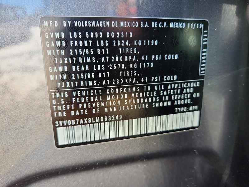 Aukcja sprzedaży 2020 Volkswagen Tiguan, vin: 3VV0B7AX8LM063249, numer aukcji: 77096345