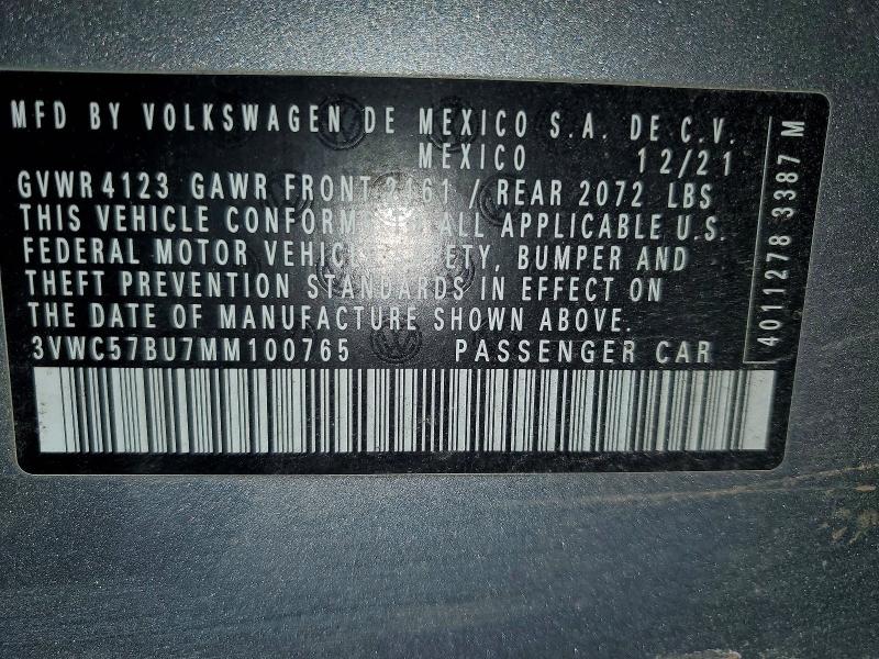 2021 Volkswagen Jetta მანქანა იყიდება აუქციონზე, vin: 3VWC57BU7MM100765, აუქციონის ნომერი: 75237685