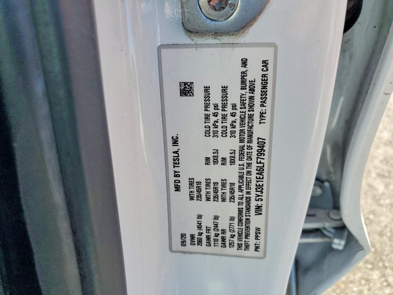 Aukcja sprzedaży 2020 Tesla Model 3, vin: 5YJ3E1EA6LF799407, numer aukcji: 79363135