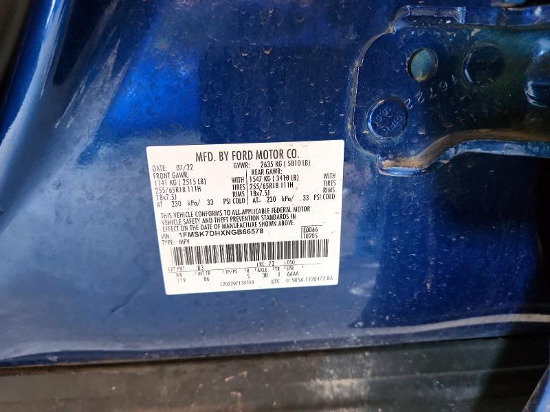 77699065 :رقم المزاد ، 1FMSK7DHXNGB66578 vin ، 2022 Ford Explorer مزاد بيع