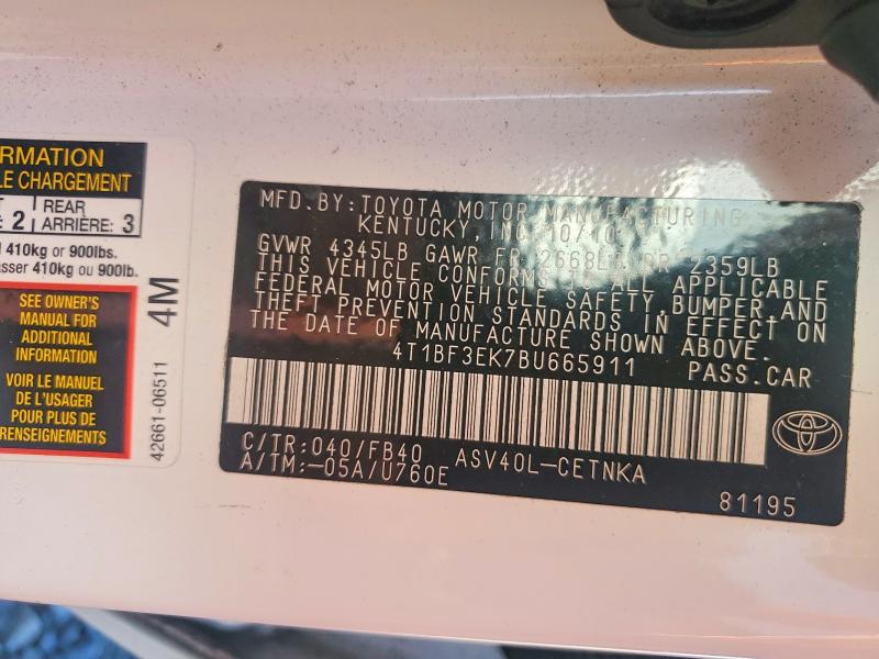 Aukcja sprzedaży 2011 Toyota Camry, vin: 4T1BF3EK7BU665911, numer aukcji: 77703055