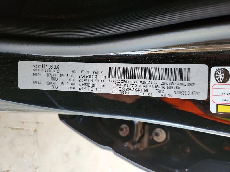Продаж на аукціоні авто 2019 Ram 1500 Big H, vin: 1C6RREBG2KN902473, номер лоту: 77867275