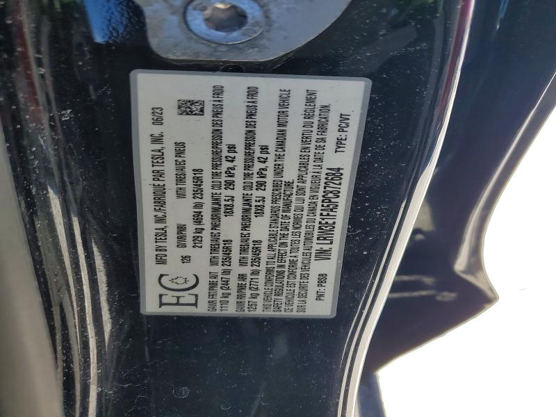 Aukcja sprzedaży 2023 Tesla Model 3, vin: LRW3E1FA5PC872684, numer aukcji: 72612815