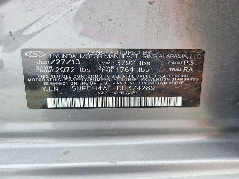 Aukcja sprzedaży 2013 Hyundai Elantra, vin: 5NPDH4AE4DH374289, numer aukcji: 78065965