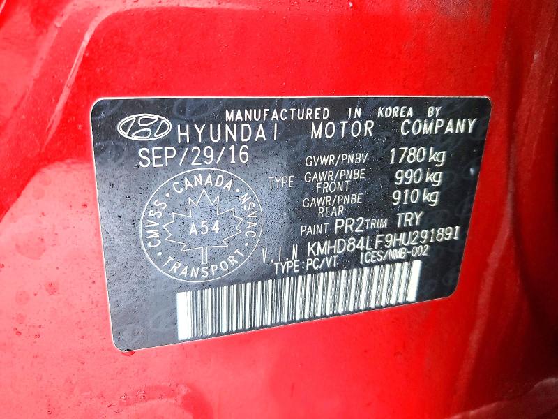 2017 Hyundai Elantra მანქანა იყიდება აუქციონზე, vin: KMHD84LF9HU291891, აუქციონის ნომერი: 78039175