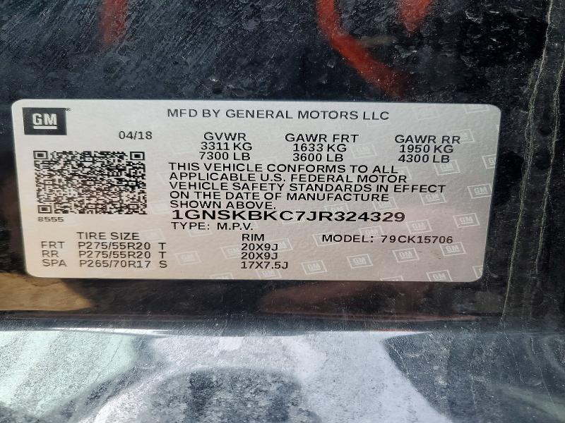 Aukcja sprzedaży 2018 Chevrolet Tahoe, vin: 1GNSKBKC7JR324329, numer aukcji: 73846295