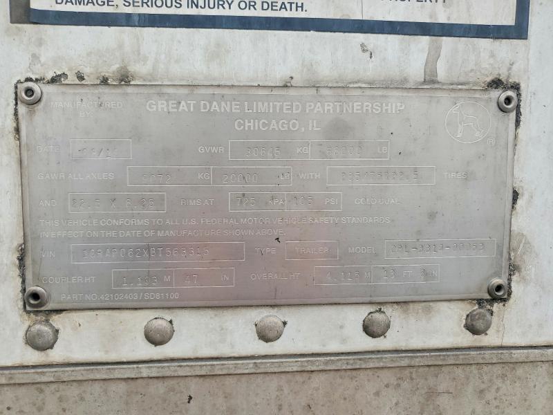 78370275 :رقم المزاد ، 1GRAP062XBT563315 vin ، 2011 Great Dane Trailers Dry Box Tr مزاد بيع