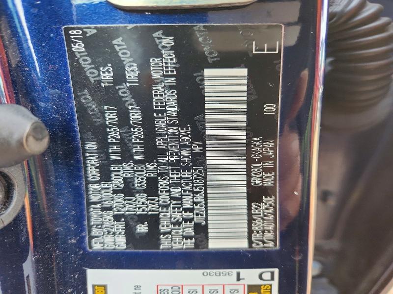 75945885 :رقم المزاد ، JTEZU5JR6J5187251 vin ، 2018 Toyota 4runner مزاد بيع