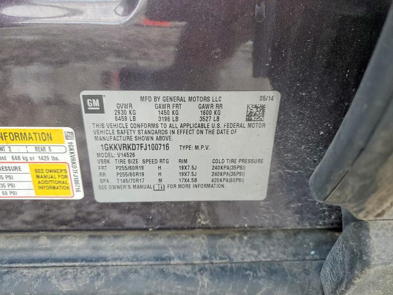 Продажа на аукционе авто 2015 Gmc Acadia, vin: 1GKKVRKD7FJ100716, номер лота: 76776785